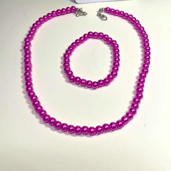 KIDS COLLECTION PINK 3 PIECE PEARL NECKLACE EARRING BRACELETS SET NEW - Picture 5 of 7